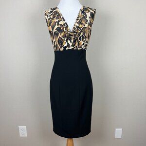 Cache Dress 2 Black Animal Print Cowl Neck‎ Sheath Wiggle Over Knee Mob Wife